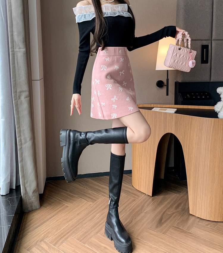 Sweet bow skirt autumn and winter short skirt for women