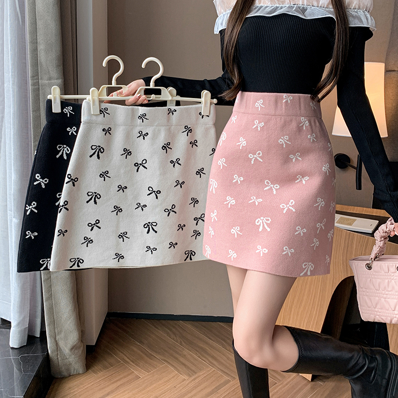 Sweet bow skirt autumn and winter short skirt for women