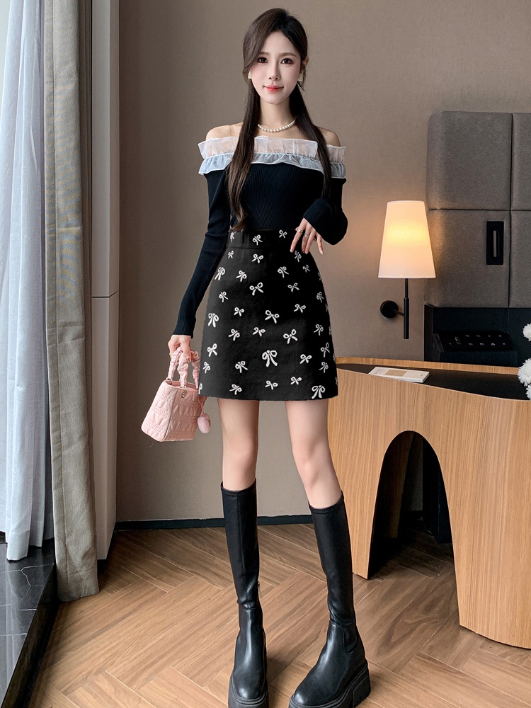 Sweet bow skirt autumn and winter short skirt for women