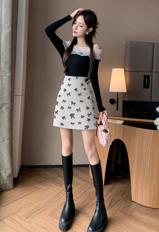 Sweet bow skirt autumn and winter short skirt for women