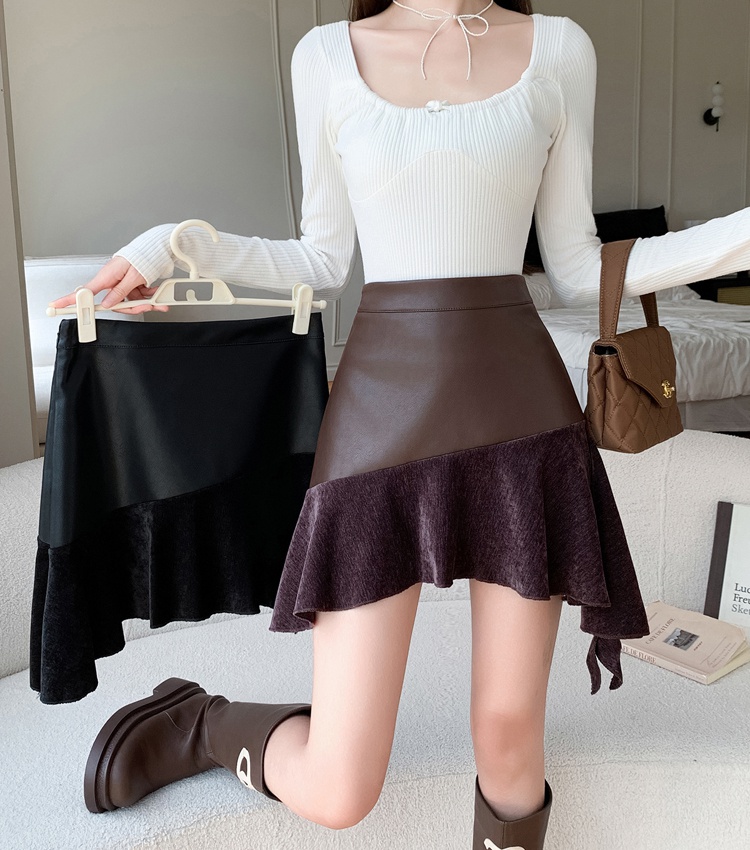 Retro niche skirt PU A-line short skirt for women