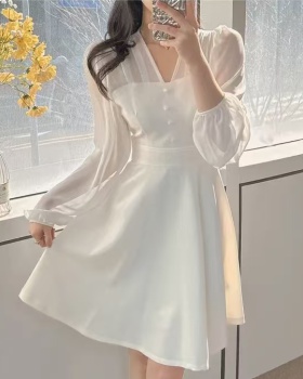 Korean style elegant France style splice gauze V-neck dress