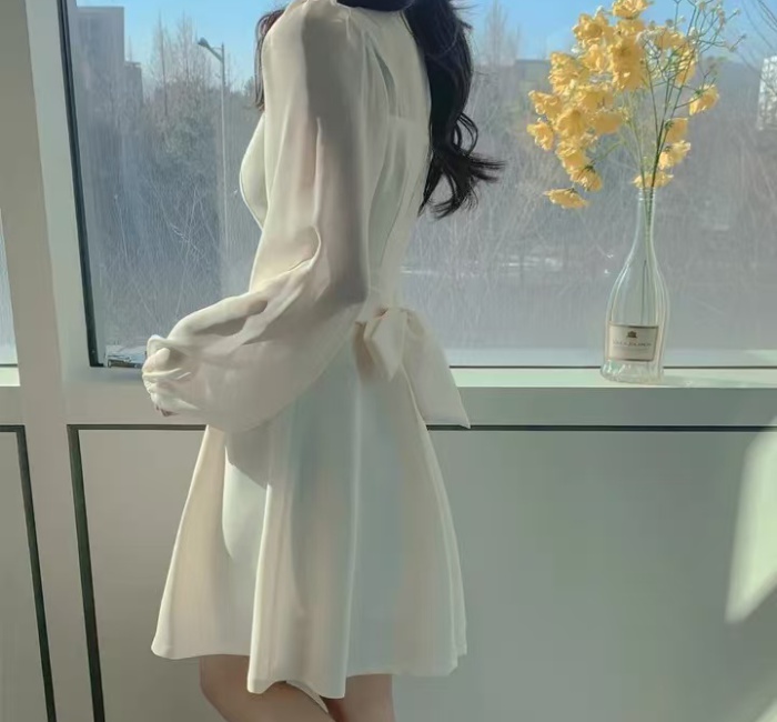 Korean style elegant France style splice gauze V-neck dress