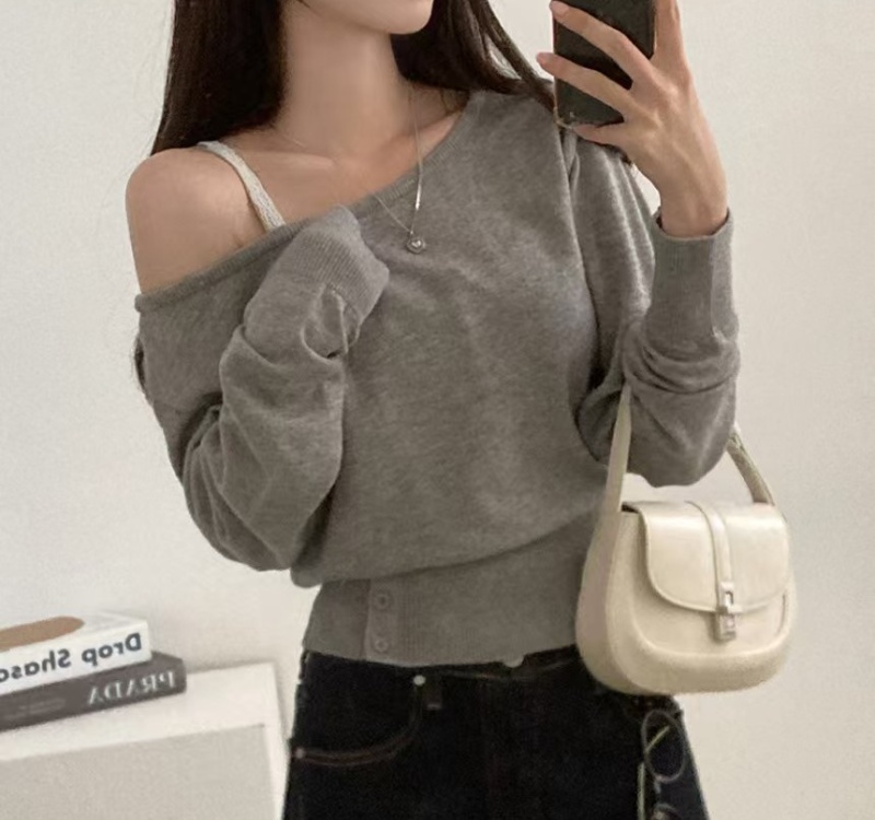 Strapless long sleeve Korean style autumn and winter sweater