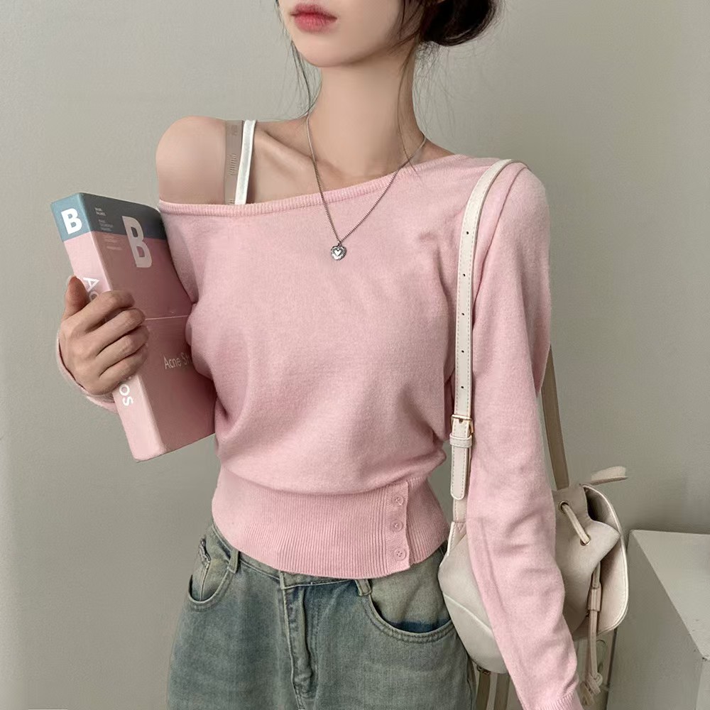 Strapless long sleeve Korean style autumn and winter sweater