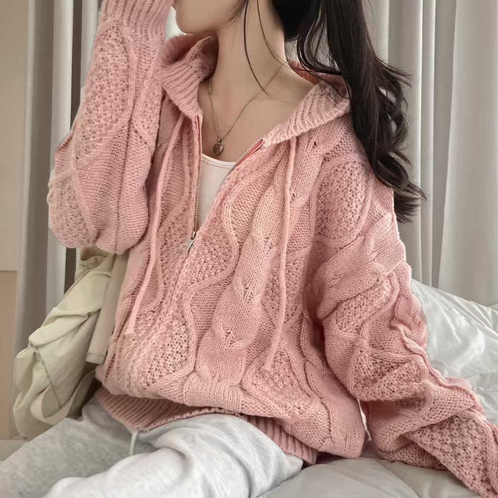 Knitted niche cardigan Korean style hooded coat