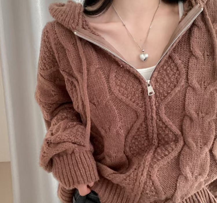 Knitted niche cardigan Korean style hooded coat