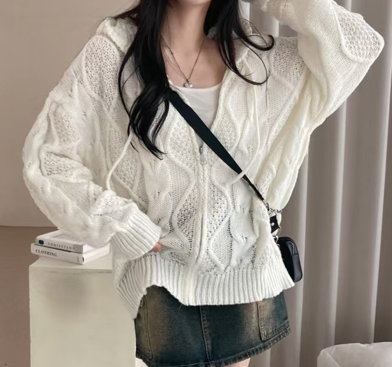 Knitted niche cardigan Korean style hooded coat