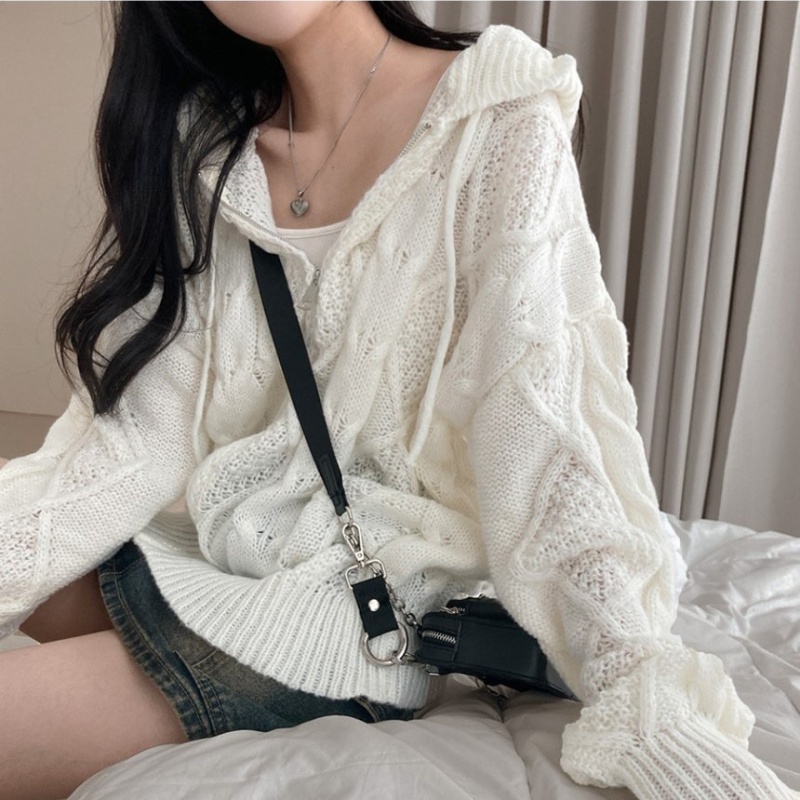 Knitted niche cardigan Korean style hooded coat