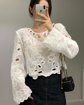 Embroidery hollow temperament retro crochet lace shirt