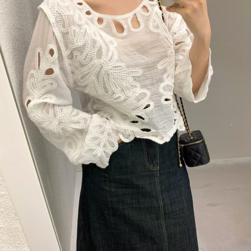 Embroidery hollow temperament retro crochet lace shirt