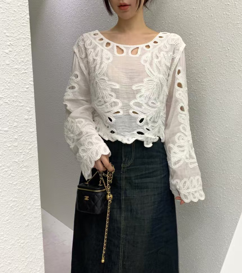 Embroidery hollow temperament retro crochet lace shirt