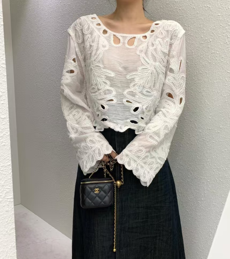 Embroidery hollow temperament retro crochet lace shirt