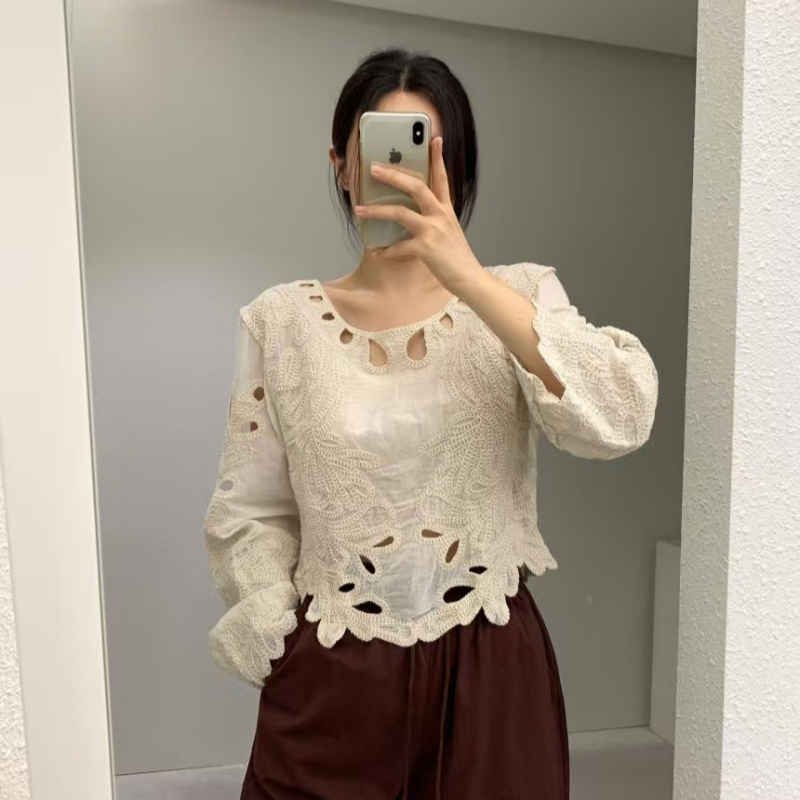 Embroidery hollow temperament retro crochet lace shirt