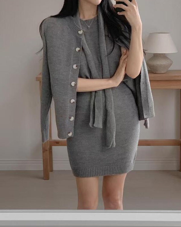 Korean style coat knitted skirt 4pcs set