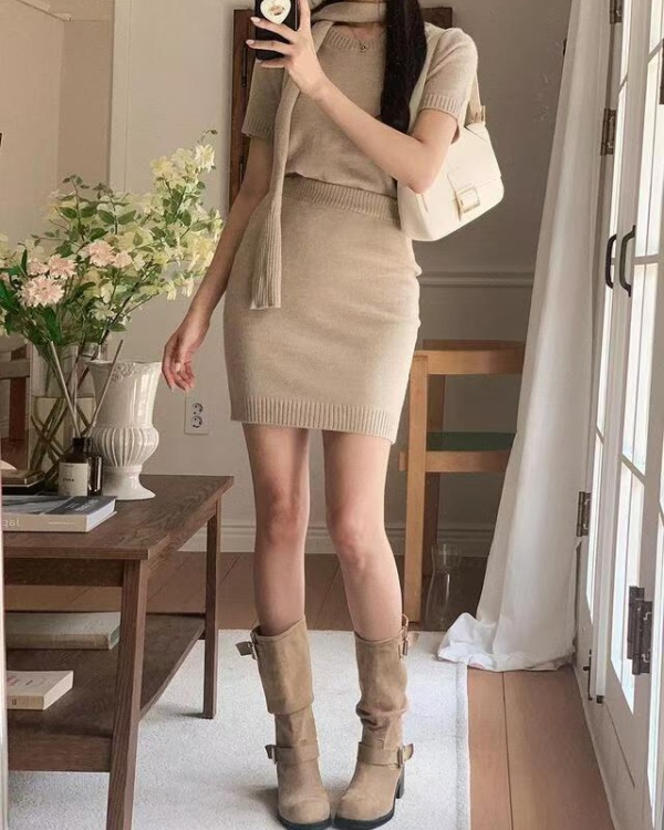 Korean style coat knitted skirt 4pcs set