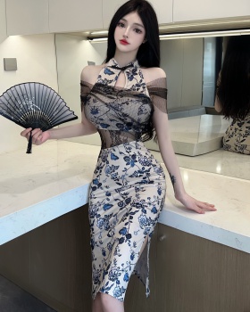 Split slim dress printing cheongsam for women