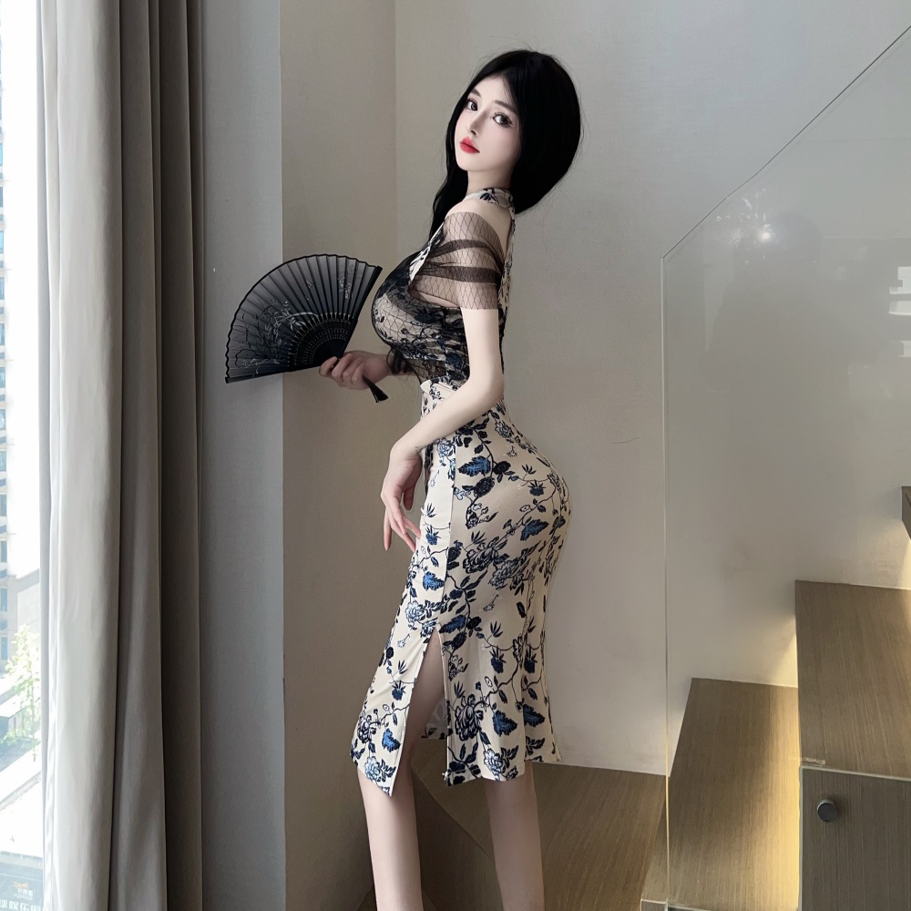 Split slim dress printing cheongsam for women