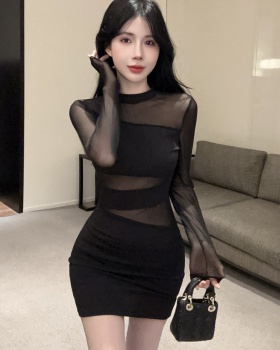 Tight sexy spicegirl perspective splice elasticity black dress