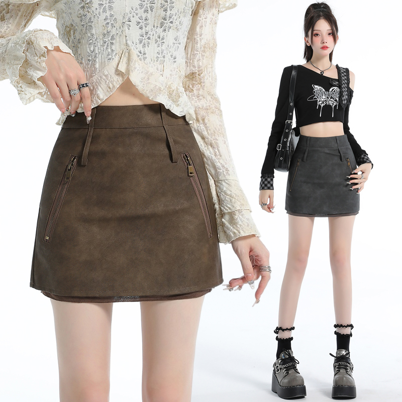 Package hip spicegirl short skirt autumn PU skirt for women