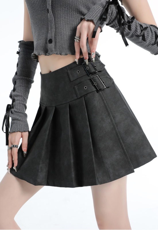 High waist leather skirt anti emptied skirt for women