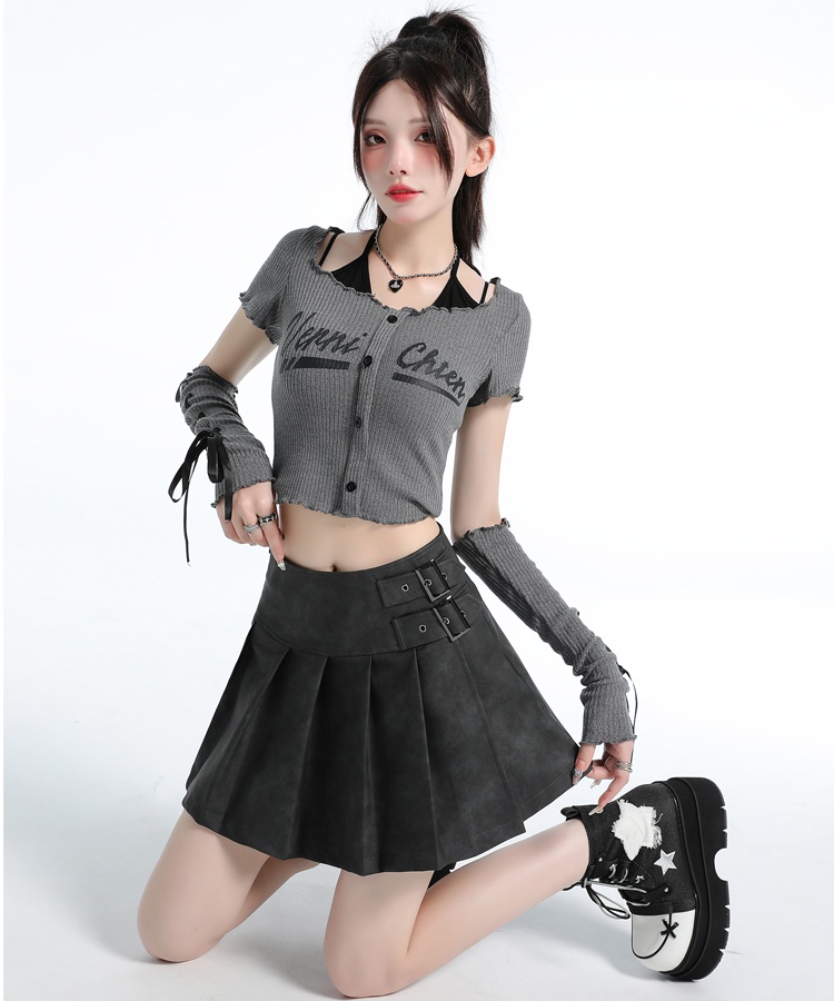 High waist leather skirt anti emptied skirt for women