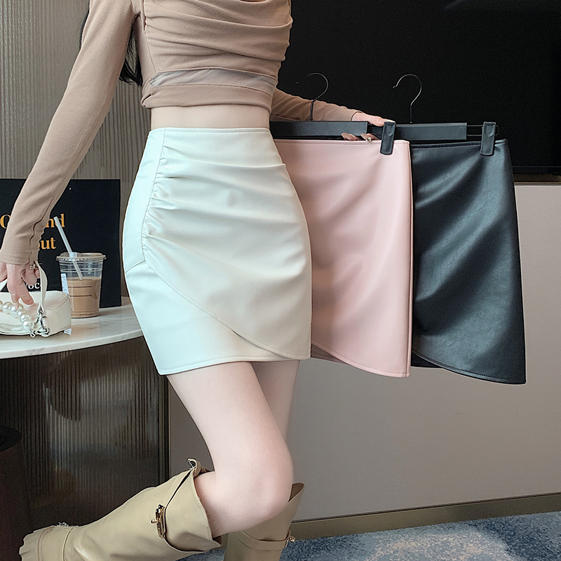 Package hip PU short skirt autumn slim skirt for women