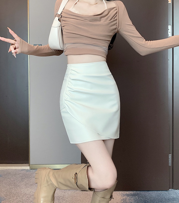 Package hip PU short skirt autumn slim skirt for women