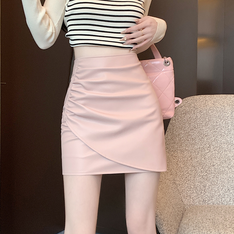 Package hip PU short skirt autumn slim skirt for women