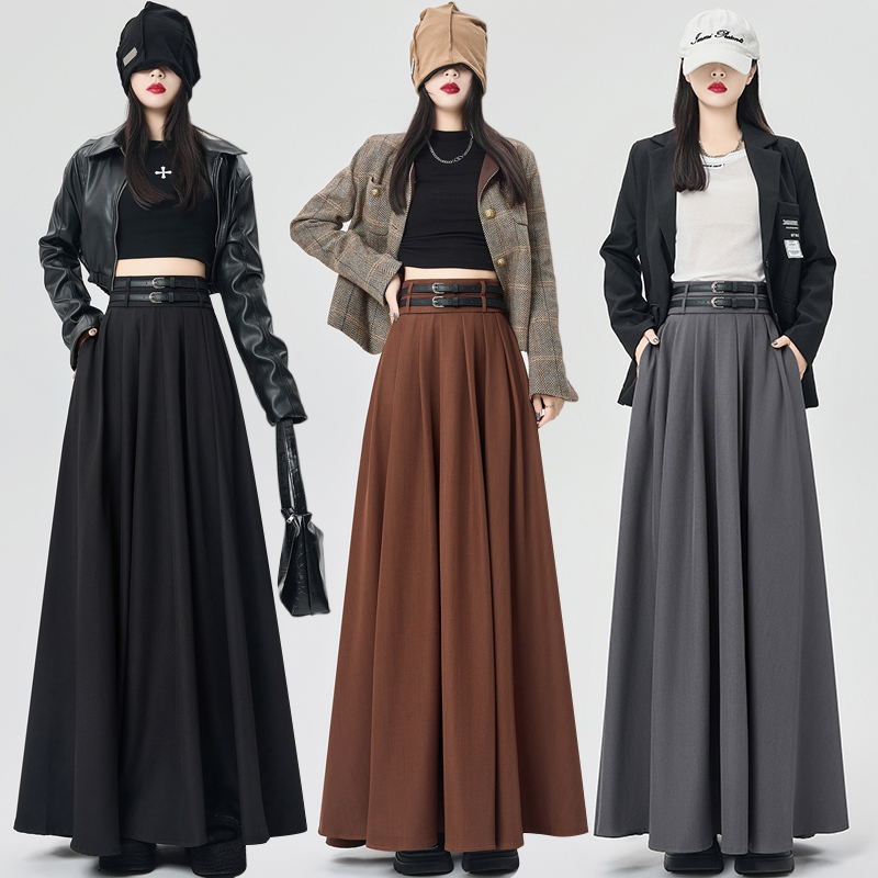 Pleated drape high waist skirt big skirt autumn long skirt