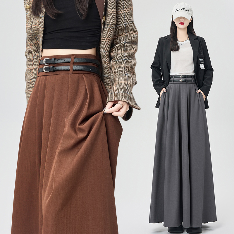 Pleated drape high waist skirt big skirt autumn long skirt