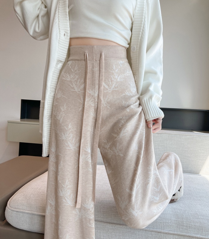 Lazy straight pants knitted jacquard casual pants for women