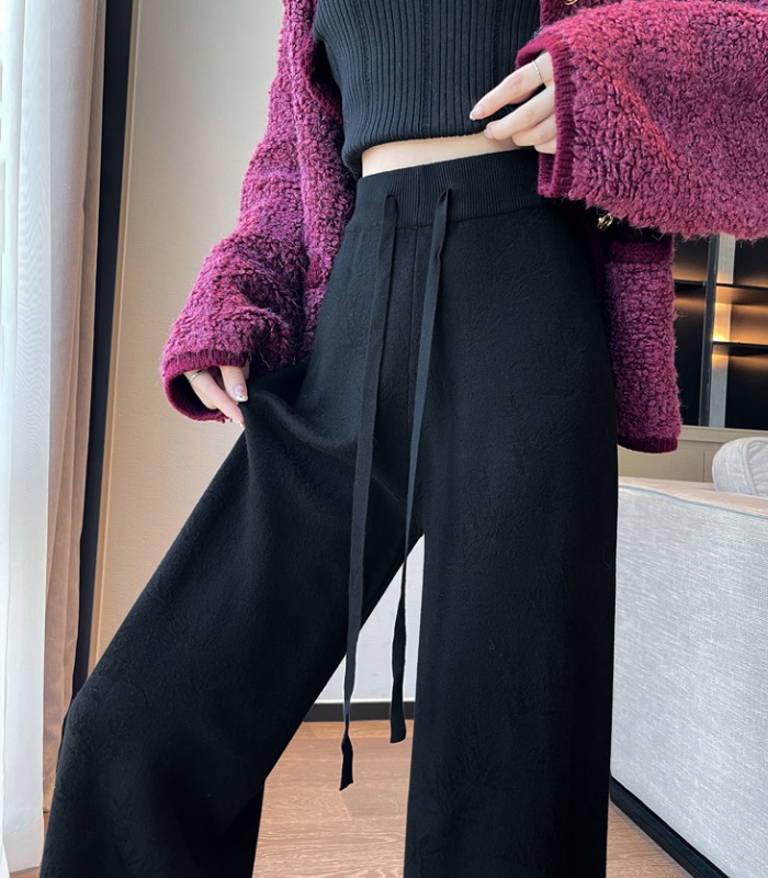 Lazy straight pants knitted jacquard casual pants for women