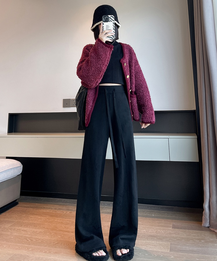 Lazy straight pants knitted jacquard casual pants for women