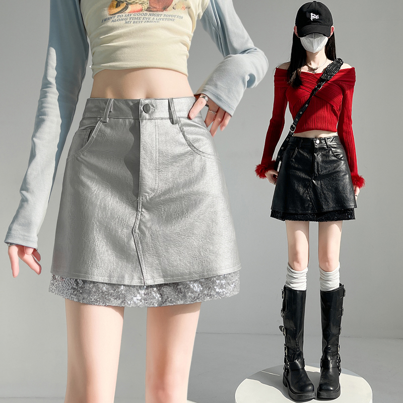 Autumn A-line short skirt silver skirt for women