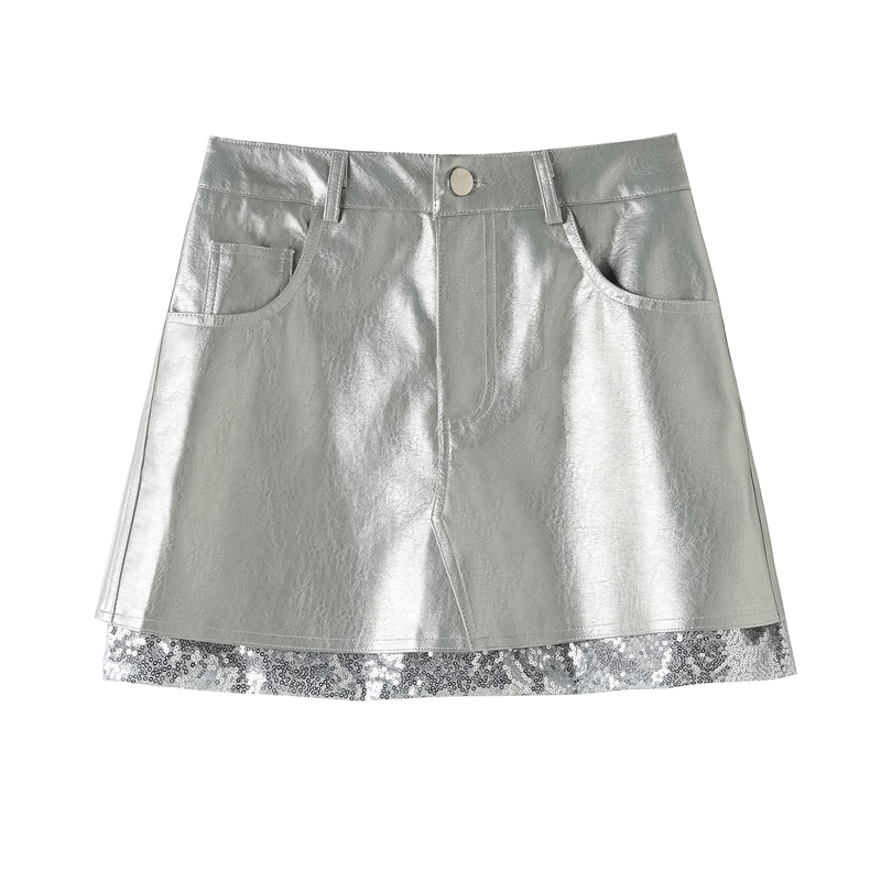 Autumn A-line short skirt silver skirt for women