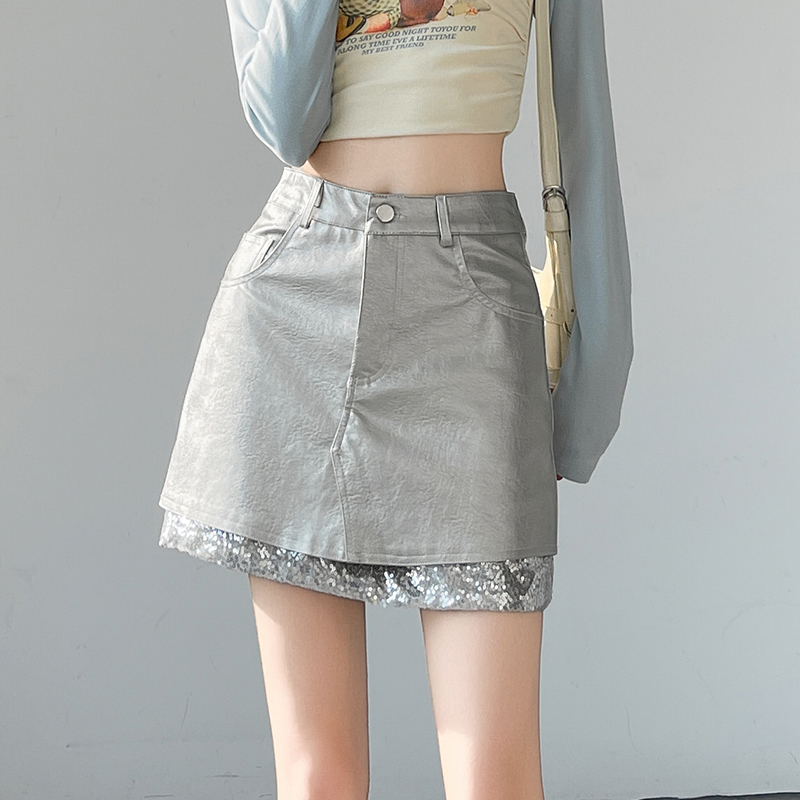 Autumn A-line short skirt silver skirt for women