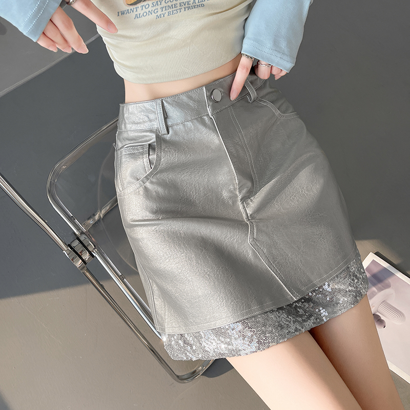 Autumn A-line short skirt silver skirt for women