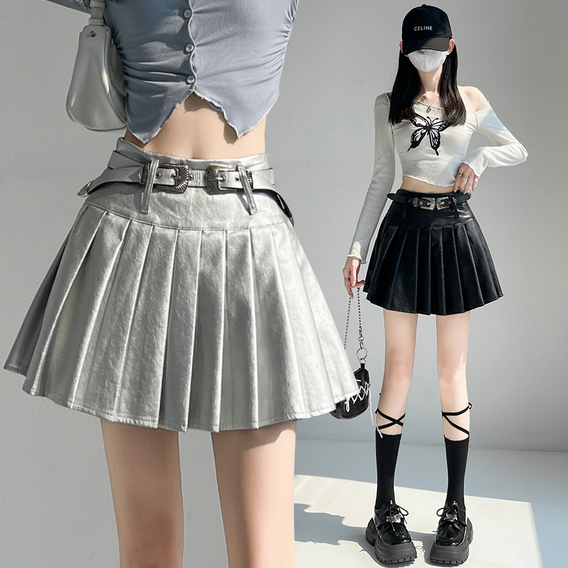 Silver high waist short skirt autumn A-line skirt for women