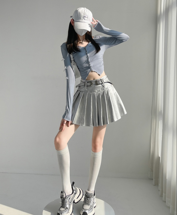 Silver high waist short skirt autumn A-line skirt for women