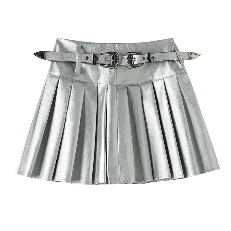 Silver high waist short skirt autumn A-line skirt for women