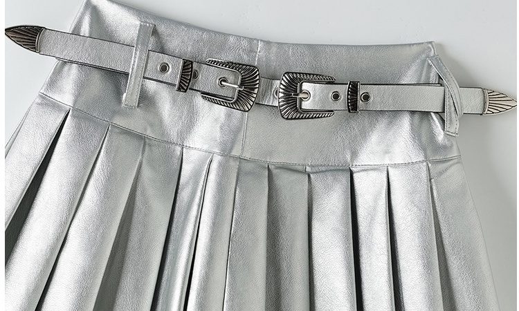 Silver high waist short skirt autumn A-line skirt for women