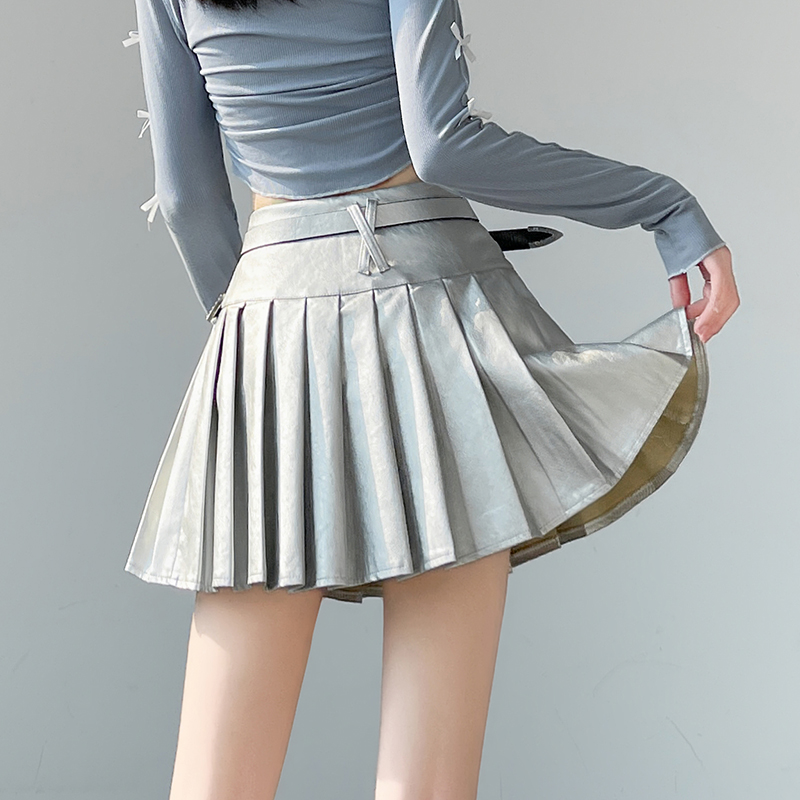 Silver high waist short skirt autumn A-line skirt for women