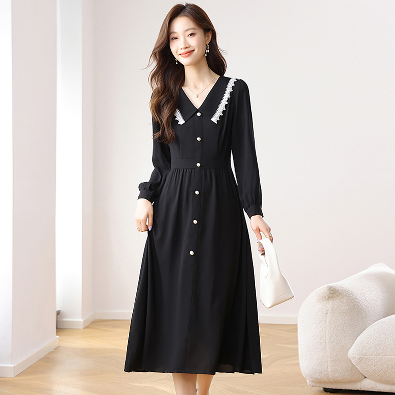 Chiffon dress doll collar long dress for women