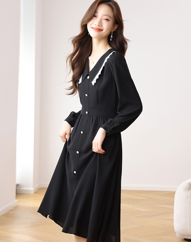 Chiffon dress doll collar long dress for women