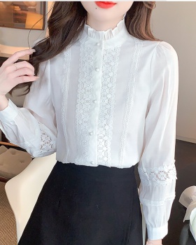 Western style white autumn tops lace chiffon bottoming shirt