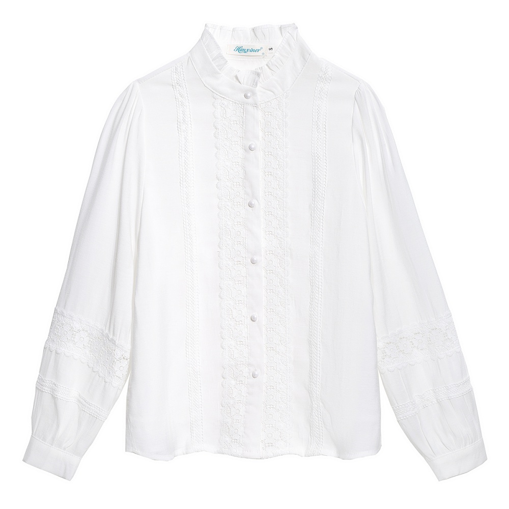 Western style white autumn tops lace chiffon bottoming shirt