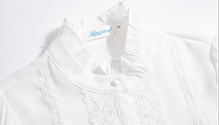 Western style white autumn tops lace chiffon bottoming shirt