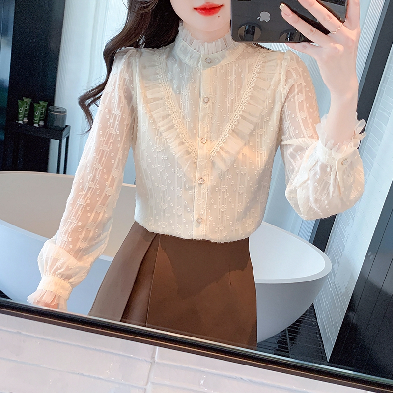 Lace long sleeve bottoming shirt fungus collar shirt