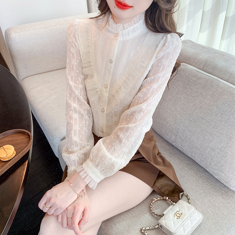 Lace long sleeve bottoming shirt fungus collar shirt